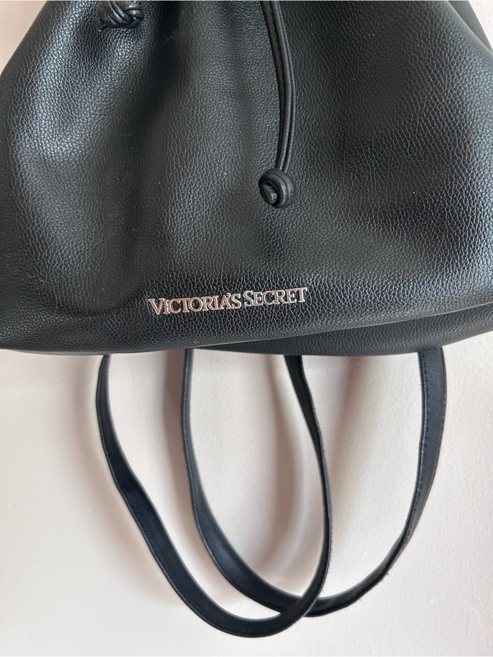 Victorias Secret | Black faux leather drawstring backpack - Picture 2 of 8